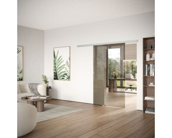 DORMA MUTO Comfort L - 80 Glasschiebetür zur Wandmontage mit Floatglas bronze, Schiebetürbeschlag LM silber