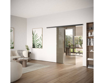 DORMA MUTO Comfort M 60 Glasschiebetür zur Wandmontage mit Klarglas bronze, Schiebetürbeschlag LM schwarz Feinstruktur matt