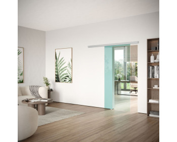 DORMA MUTO Comfort M 60 2.0 Glasschiebetür zur Wandmontage mit Floatglas grün, Schiebetürbeschlag LM silber