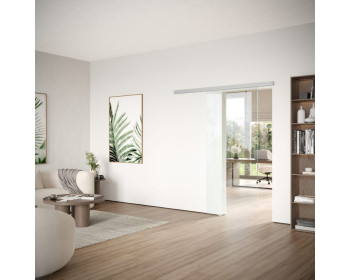 DORMA MUTO Comfort M 60 2.0 Glasschiebetür zur Wandmontage mit Klarglas, Schiebetürbeschlag LM silber