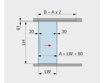 Darstellung einer Glasschiebetür, Variante - Schiebetür schliesst überlappend