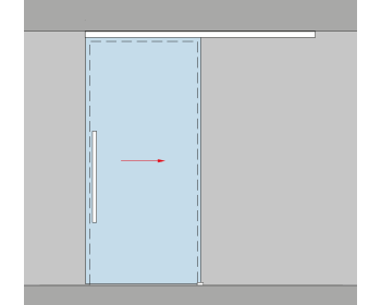 Darstellung mit einer Glasschiebetür, nach rechts öffnend, links schließend (DIN links)
