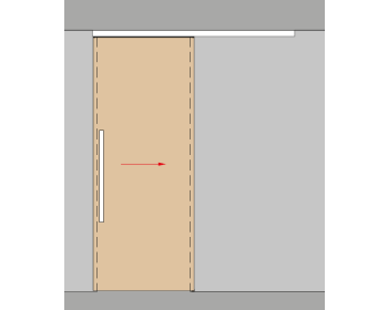 Darstellung mit einer Holzschiebetür, nach rechts öffnend, links schließend (DIN links)