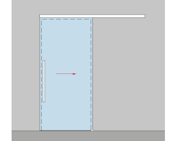 Darstellung mit einer Glasschiebetür, nach rechts öffnend, links schließend (DIN links)