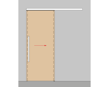 Darstellung mit einer Holzschiebetür, nach rechts öffnend, links schließend (DIN links)