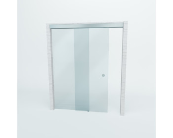 Glasschiebetuer mit feststehendem Seitenteil zur Decken- und Sturzmontage. Bis 1.300 Breite / 2.500 mm Hoehe der Schiebetuer moeglich.