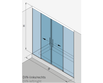 Beschlagset gral SF 740 PREMIUM Typ 375ü, für 2flg. Duschschiebetür zwischen 2 Festteilen in einer Nische, mit SoftStop - Deckenmontage