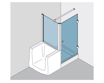 Dusche aus Echtglas BF 112 Typ 131P, Festteil auf Badewanne mit Profil befestigt - Abbildung DIN rechts