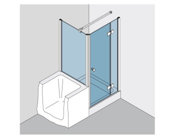 Eckdusche BF 112 Typ 231W - aus Echtglas, Befestigung des Festteils an der Wand mittels Profil - Abbildung DIN rechts