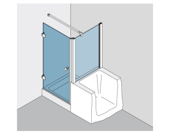 Dusche aus Echtglas BF 112 Typ 131W, Festteil auf Badewanne mit Profil befestigt
