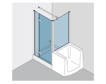 Eckdusche BF 112 Typ 231P - aus Echtglas, Befestigung des Festteils an der Wand mittels Profil - Abbildung DIN links