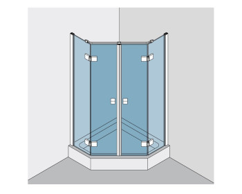 Echtglasdusche als 2flügelige 5-Eckdusche BF 112 Typ 250P, Befestigung des Festteils an der Wand mittels Profil