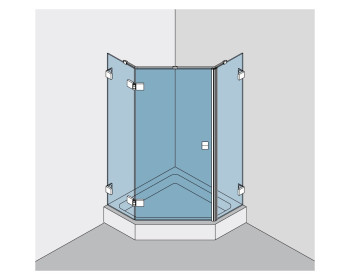 Echtglasdusche als 1flügelige 5-Eckdusche BF 112 Typ 255W, Befestigung des Festteils an der Wand mittels Winkelverbindern