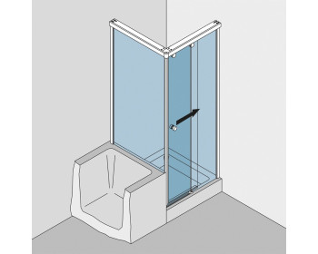 Eckdusche als Schiebetürausführung mit Wannenanschluss im System SO 730 Typ 331ü von gral - Abbildung DIN rechts