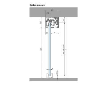 Deckenmontage in der Darstellung des Schiebetuersystems Dorma MUTO Comfort L 80 mit Glas