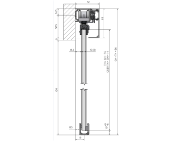 Querschnitt - OnLevel InfinitySlide Schiebetürbeschlag-Set zur Wandmontage