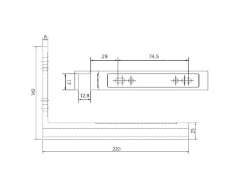 Massdetails - Stabilisierungswinkel Glas an Wand 90°, DIN links