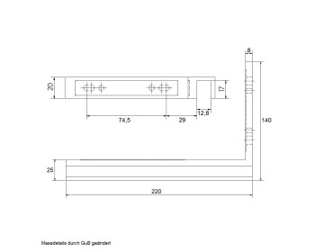 Massdetails - Stabilisierungswinkel Glas an Wand 90°, DIN rechts