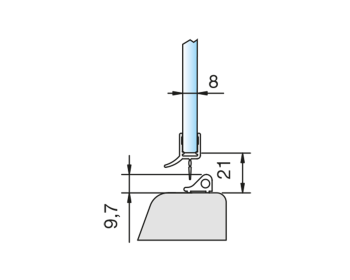 Dichtprofil fuer die Duschtuer zum Klemmen am Glas; Abbildung in Verbindung mit dem Schwallschutz Nr. 8535