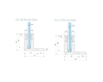Querschnitt mit 16,76 und 17,52 mm Glasdicke