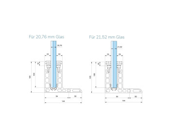Querschnitt mit 20,76 und 21,52 mm Glasdicke