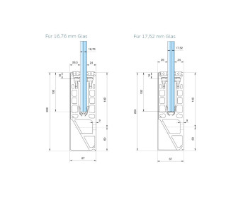 Querschnitt mit 16,76 und 17,52 mm Glasdicke