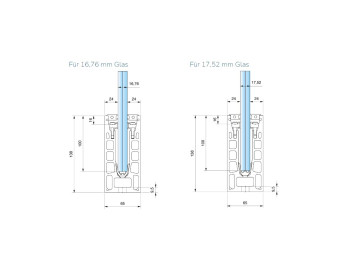 Querschnitt mit 16,76 und 17,52 mm Glasdicke