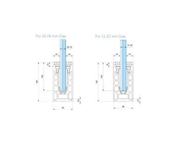 Querschnitt mit 20,76 und 21,52 mm Glasdicke