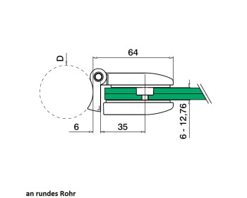 Querschnitt mit Glas für rundes Rohr
