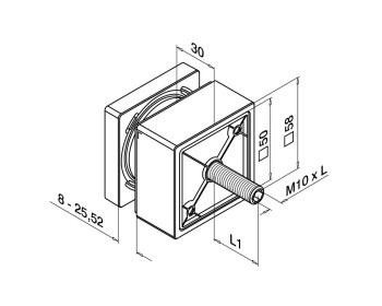 Masse - EASY GLASS Glasadapter punktgehalten, quadratisch, mit Grundplattenhöhe 30 mm