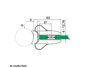 Querschnitt mit Glas für rundes Rohr