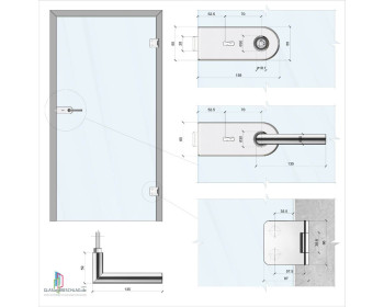 schematische Darstellung einer Glastür mit der Beschlagtechnik an einer Türzarge