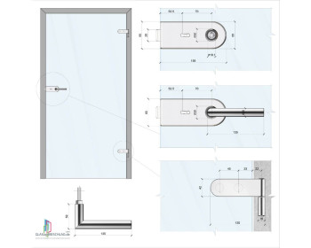 schematische Darstellung einer Glastür mit der Beschlagtechnik an einer Türzarge