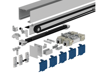 MUTO Self-Closing Schiebetuerbeschlag als Komplettset zur Wandmontage in silber eloxiert - Laufschiene 1.880 mm lang