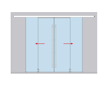 Schiebetuerbeschlag MUTO Telescopic - Wandmontage, 4flg, mitfahrende Bodenfuehrung