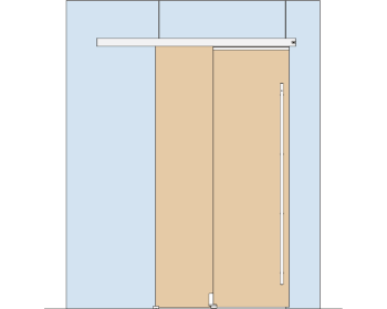 Holzschiebetuerbeschlag MUTO Telescopic - SET 34, Glas an Glas, DIN rechts, mitfahrende Bodenfuehrung