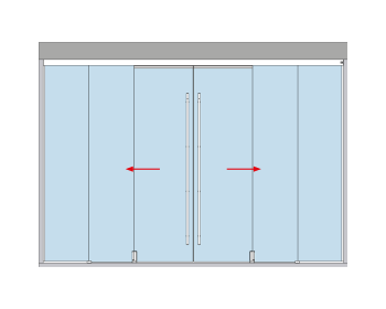 Schiebetuerbeschlag MUTO Telescopic Set 4flg mit Festteil, Deckenmontage, mitfahrende Bodenfuehrung