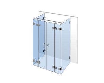 Nivello+ Dusche komplett aus Glas als U-Dusche mit innen flaechenbuendiger Ausfuehrung.