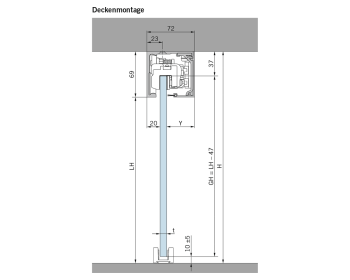 Darstellung der Deckenmontage bei MUTO XL Schiebetuersystem