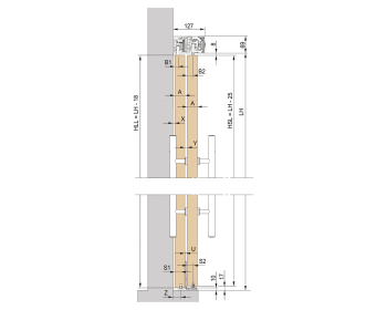 Querschnitt MUTO Telescopic - Wandmontage Holzschiebetueren, mitfahrende Bodenfuehrung