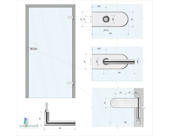 schematische Darstellung einer Glastuer mit der Beschlagtechnik an einer Tuerzarge