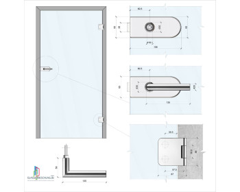 schematische Darstellung einer Glastuer mit der Beschlagtechnik an einer Tuerzarge