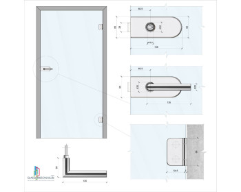 schematische Darstellung einer Glastuer mit der Beschlagtechnik an einer Tuerzarge