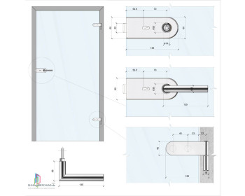 schematische Darstellung einer Glastuer mit der Beschlagtechnik an einer Tuerzarge