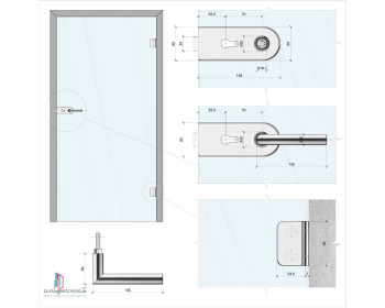 schematische Darstellung einer Glastuer mit der Beschlagtechnik an einer Tuerzarge