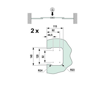 Glasausschnitte bei Verwendung des Glasschiebetürschlosses mit Gegenkasten (Artikel-Nr. 617 282 …)