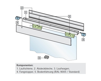 Glasschiebetuer einfluegelig mit WSS PURA 150 Schiebetuerbeschlag zur Deckenmontage