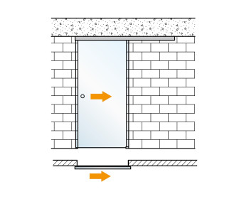 Glasschiebetuer mit PURA 150 zur Deckenmontage, mit SoftStop