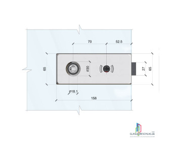 WSS Glastürschloss STUDIO ALEA WC - DIN links auswärts - Ansicht Schloss-Seite - Magnetfalle gechlossen - massliche Details