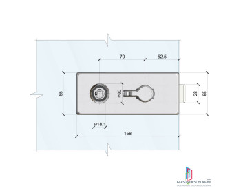 WSS Schloss STUDIO ALEA WC - DIN links einwärts - mit Drückerführung - Ansicht Schloss-Seite mit Bedienknebel - massliche Details